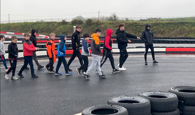 Young drivers learning at a kart circuit with the Wexford Motor Club Youth Academy